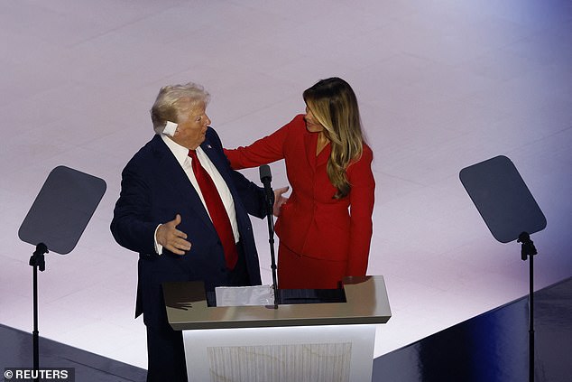 Trump appeared shocked when Melania took the stage at the end of his speech