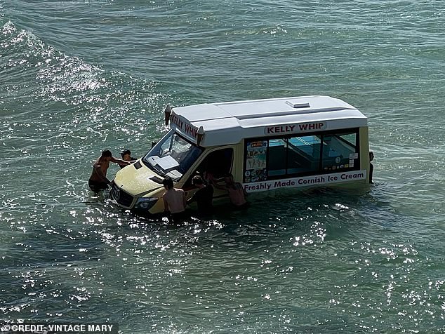 Beachgoers tried to rescue the Kelly Whip ice cream truck from the water