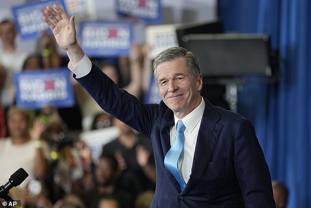 North Carolina Governor Roy Cooper speaks at a Biden Harris campaign rally in Greensboro, NC on July 11