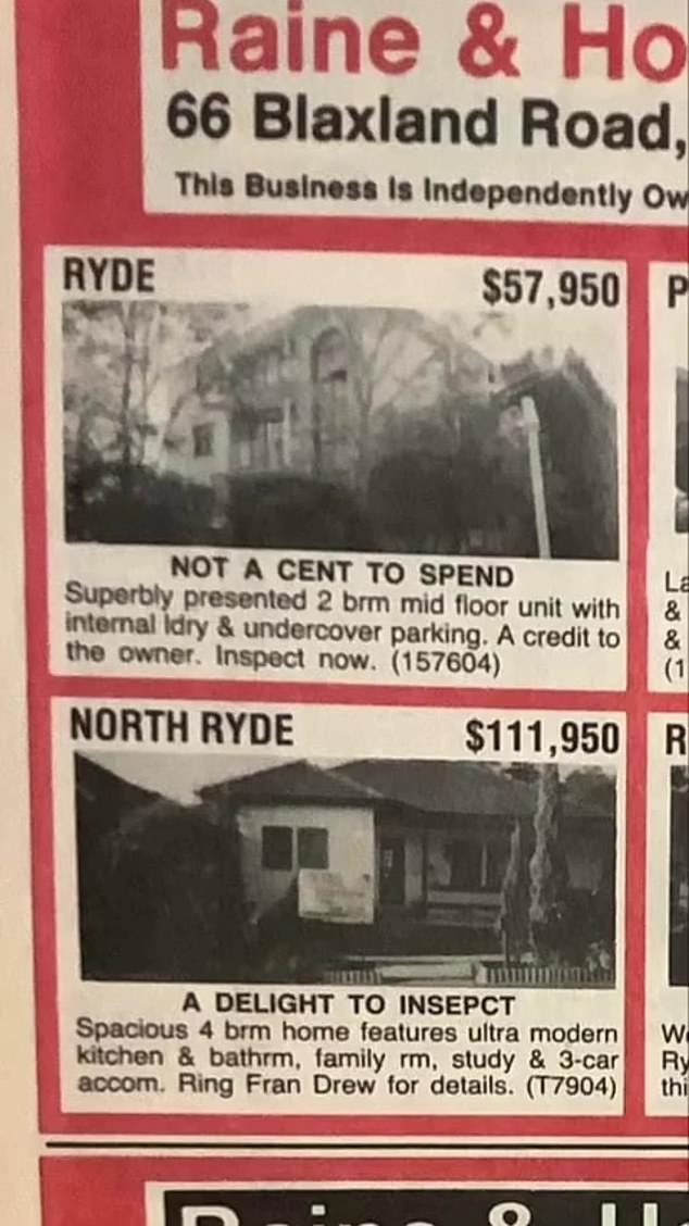Old newspaper ads for homes in posh suburbs have sparked a heated debate on social media (pictured is an ad from 1985)