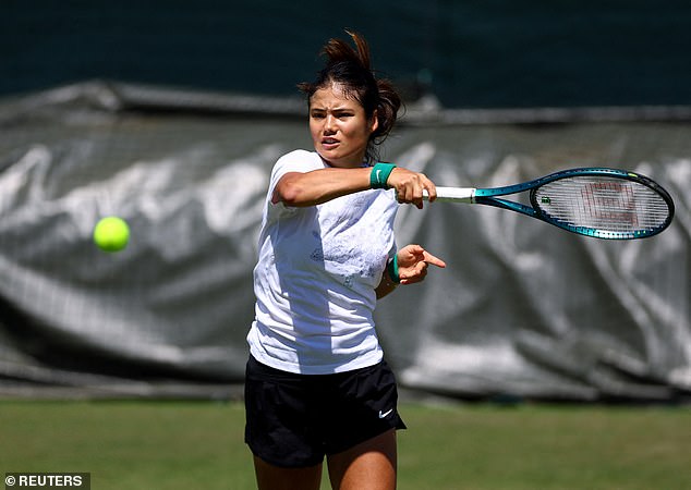 Emma Raducanu trained on Sunday afternoon ahead of her round of 16 match against Lulu Sun