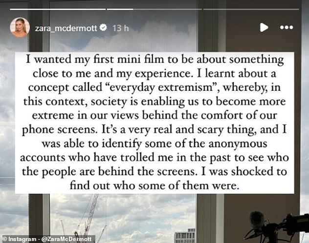 On Instagram, Zara shared why she chose this topic for her documentary and what she learned while making it