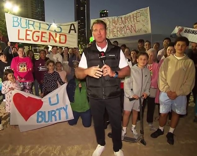 Burt posted a video thanking viewers for their loyalty. The video was posted on the I Love Robina Facebook page and has been viewed 60,000 times. He is pictured at Surfers Paradise on July 26