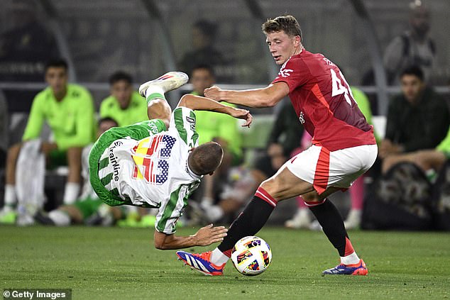 Will Fish (right) came into action at half-time as Ten Hag took no risks with his defenders