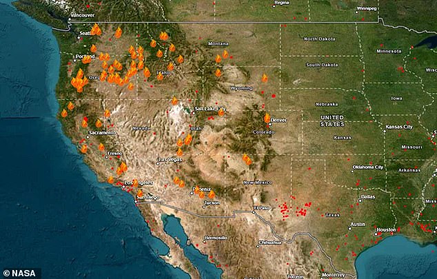 Firefighters battled 95 major fires on Wednesday, most of them across the western United States