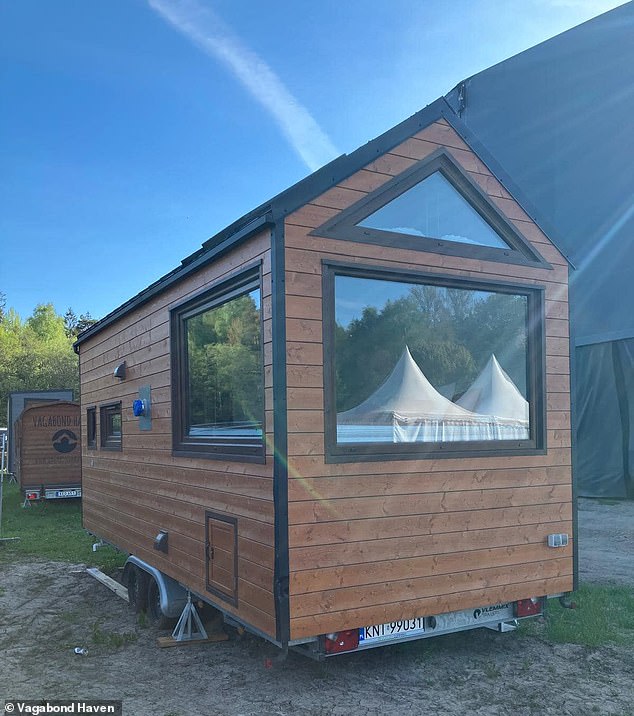 Police in Stockholm are still hunting for a man who was spotted with two of the houses in a parking lot on Sunday. Pictured: the fourth house stolen from the university campus