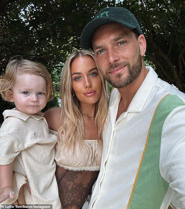 She recently announced that she was expecting her second child with fiancé Lewis Burton last month, after they welcomed son Lucky in August 2022 (pictured together)