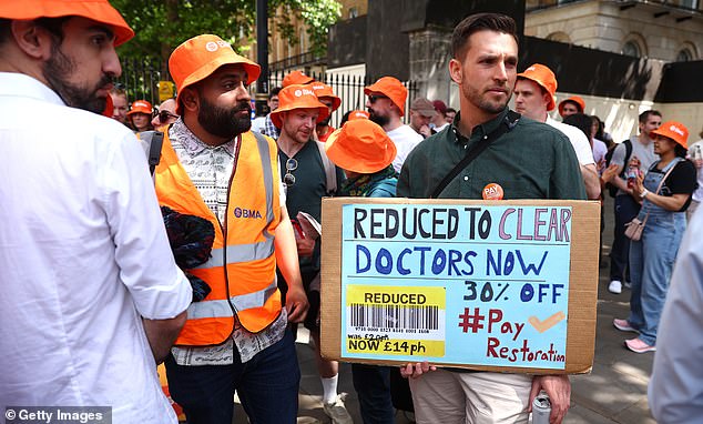 GPs have not taken industrial action since 1964, when GPs submitted their undated resignations to Harold Wilson’s Labour government. But the BMA has recently led strikes by junior doctors (pictured) and consultants, hampering efforts to clear waiting lists that have built up during the pandemic.