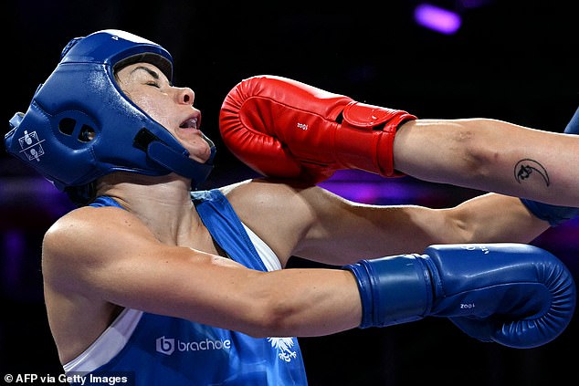 Carini (pictured) was assaulted during the fight, which came after a gender dispute arose over her opponent, who was banned from fighting at the world championships because he was considered 