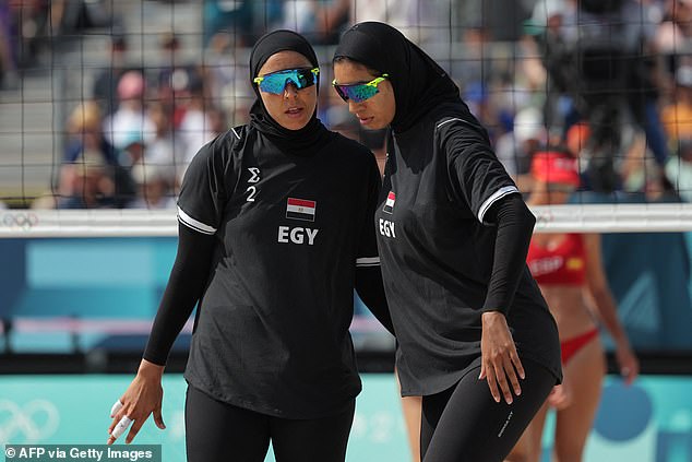 Egyptian athletes Marwa Abdelhady and Doaa Elghobashy conspicuously wore an all-black outfit, along with their religious headscarves - an item of clothing banned for French athletes