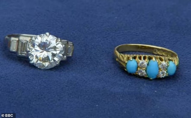 Expert John Benjamin confirmed that it was in fact a 4.3-carat brilliant-cut diamond (left) from the 1950s and said it was worth a whopping £20,000.