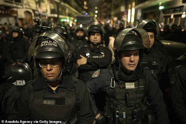 Pictured: Riot police in Buenos Aires in August 2022