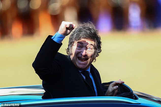 Argentina's President Javier Milei arrives at the official opening ceremony of the 136th Annual Rural Society Exhibition in Buenos Aires on July 28