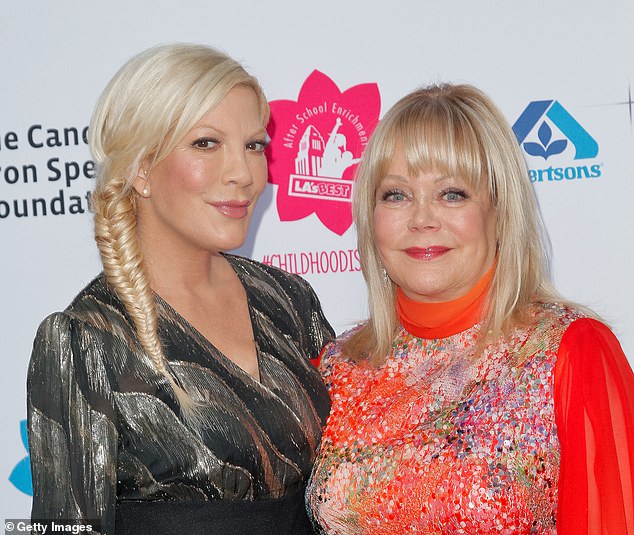 Tori has had a complicated relationship with her mother Candy Spelling over the years. Pictured in LA in 2015