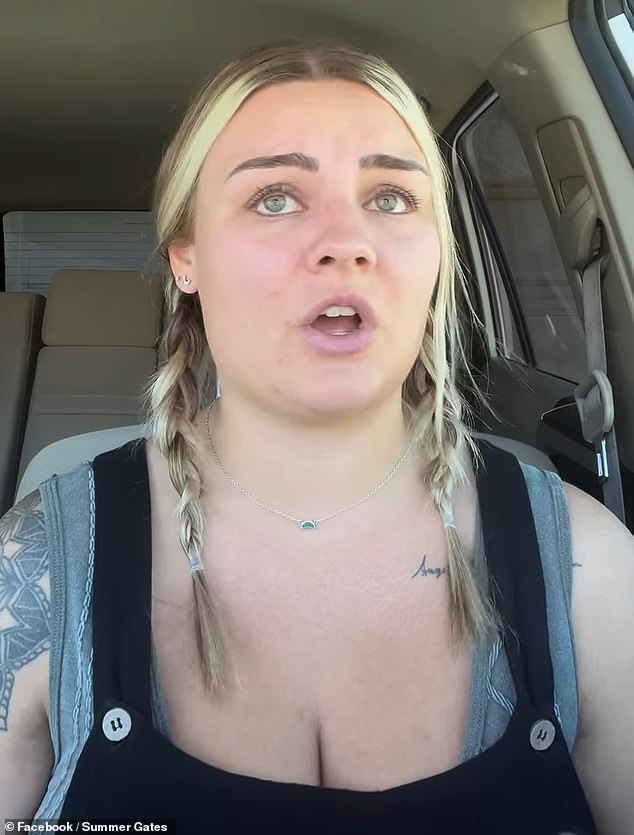 On June 20, Summer Gates (pictured), who lives a few houses down from a man who was found dead, filmed workers cleaning up the scene. She claims they sprayed his bodily fluids onto the driveway and street