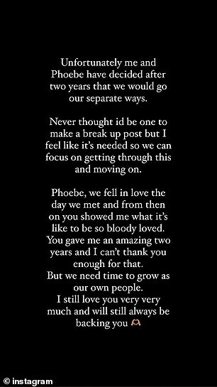 In their statements about the split, Phoebe and Mitch explained that they went their separate ways because they 