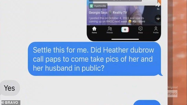 Katie has a text about Heather and paparazzi