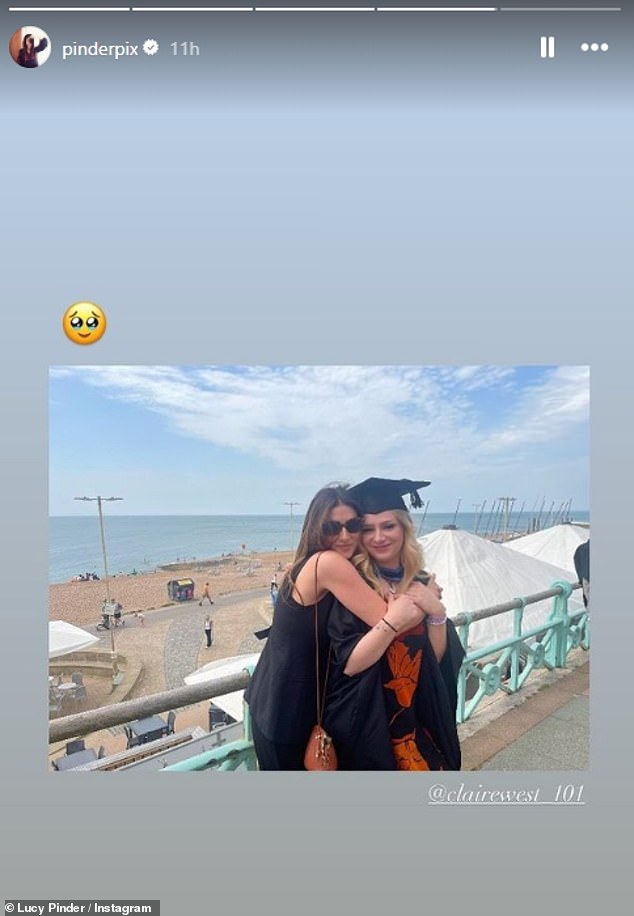 An emotional Lucy also shared a photo of herself hugging her friend Claire West, who also graduated, alongside a tear-filled emoji