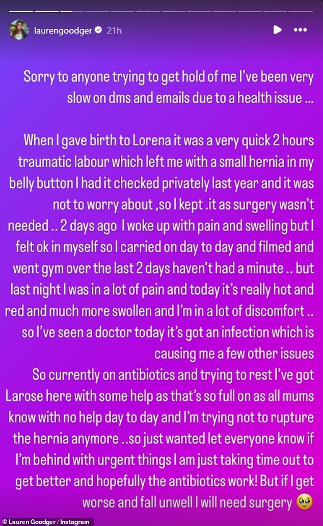 Lauren initially shared a statement with her followers apologizing for the slow response due to her health condition