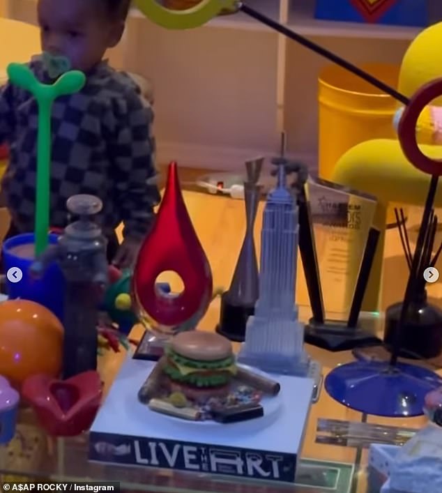 The decor consisted of a garbage can in the shape of an ice cream cone and a hamburger ornament