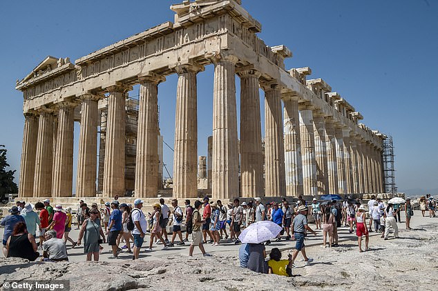 The Pantheon (pictured in 2023) was partially destroyed during a Venetian bombardment of the Ottoman Empire in 1687 - when a cannonball was fired into it, blowing up the gunpowder stored inside - and subsequently looted