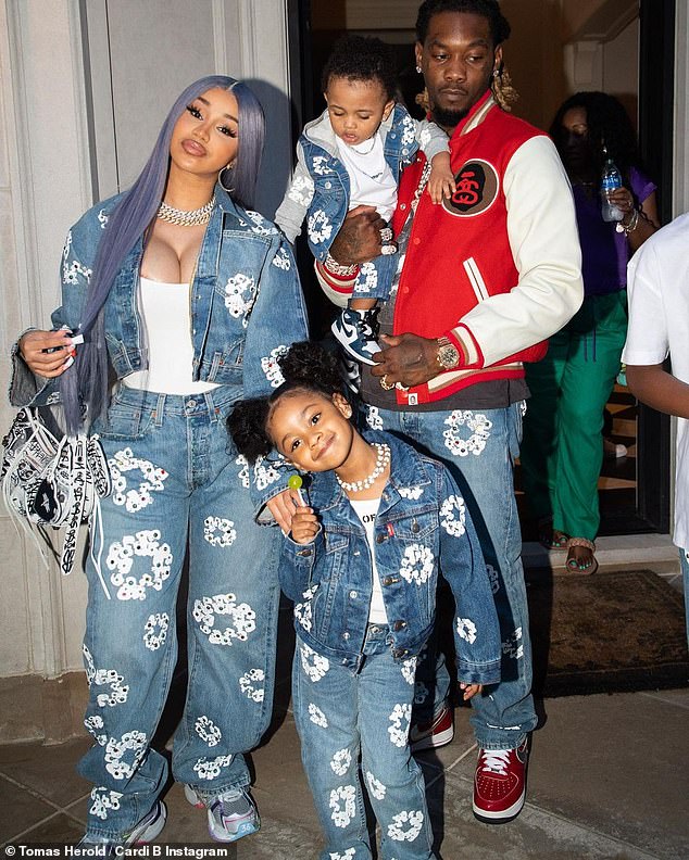 Cardi hasn't yet confirmed who the father of her third child is, but she already has daughter Kulture, five, and son Wave, two, with Offset (all pictured in 2022)