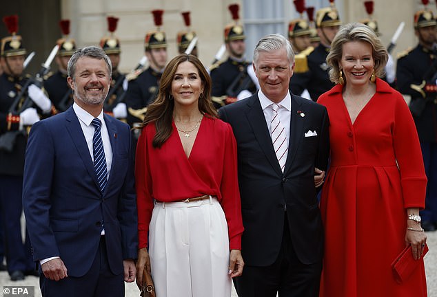 King Frederik X and Queen Maria of Denmark, and King Philippe and Queen Mathilde of Belgium arrive to attend a reception hosted by French President Macron and his wife at the Elysee Palace in Paris