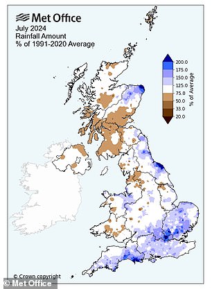 In terms of rainfall, the UK recorded 82.4mm, which is around average