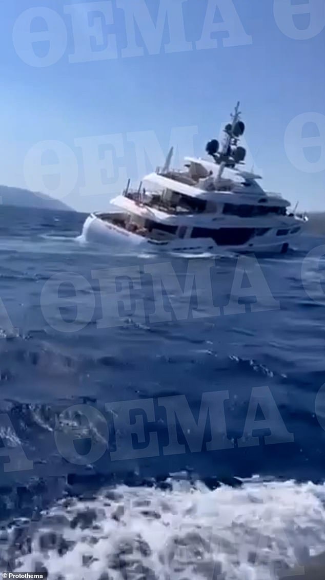 Stunning footage shows the moment the ship starts taking on water in the Ionian Sea