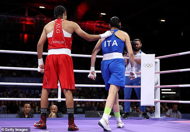 Khelif's (left) victory was hugely controversial after she was disqualified from last year's Women's World Boxing Championships due to her elevated testosterone levels