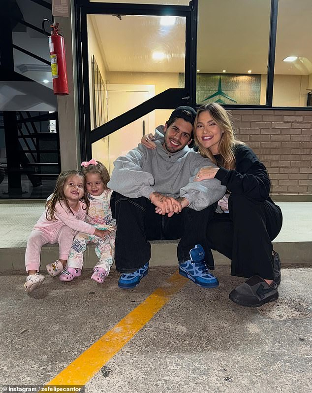 Brazilian singer Zé Felipe with his influencer girlfriend Virginia Fonseca and the couple's two daughters Maria Alice (left) and Maria Flor (second from left)