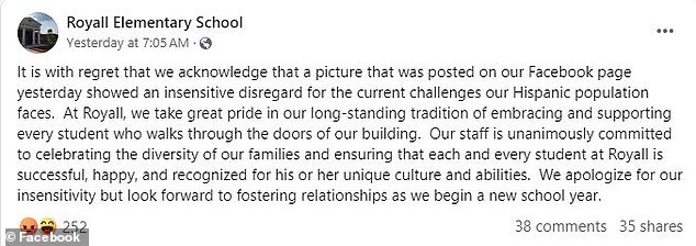 The school apologized after the negative reactions from parents