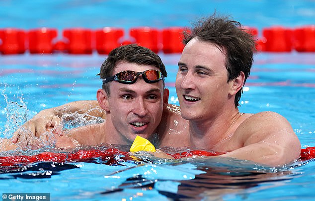 McEvoy (right) celebrates with Great Britain's Benjamin Proud to win his first gold at his fourth Olympics - sending Ian Thorpe into raptures