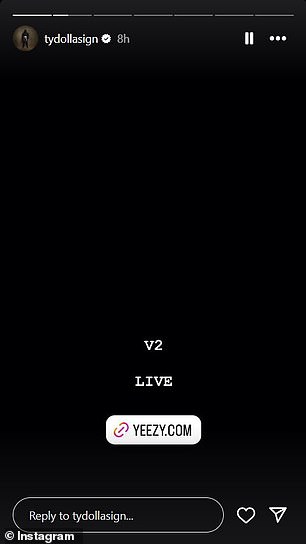 A few hours later he revealed 'V2 LIVE' and added a link to the music via Yeezy.com