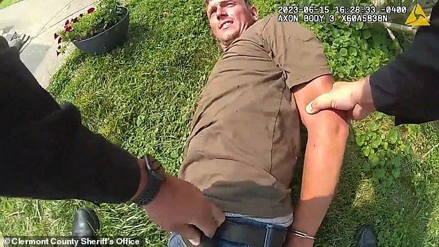 Police bodycam footage shows the arrest of Chad Doerman, who was sitting on the stoop of his home when police arrived after he allegedly shot his three sons, ages 7, 4 and 3.