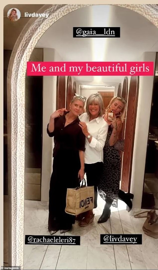 The 64-year-old presenter shared a bunch of snaps via her Instagram stories, documenting her fun night with her friends Rachael Eleri and Liv Davey