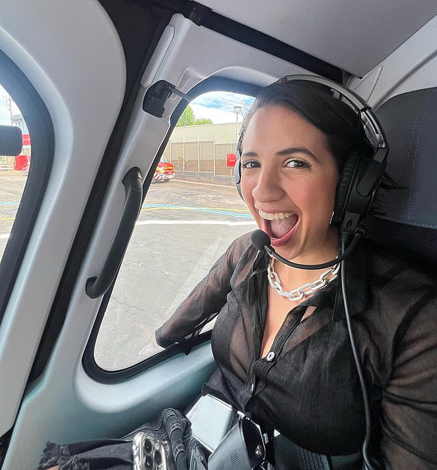 Victoria Canal poses in a helicopter that Tom Cruise arranged for the Spanish singer to go to a premiere in London