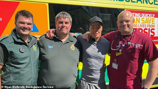 Darren Harris met paramedics Gary Williams and Matt Walker, along with trauma doctor Richard Fawcett four years after they saved his life