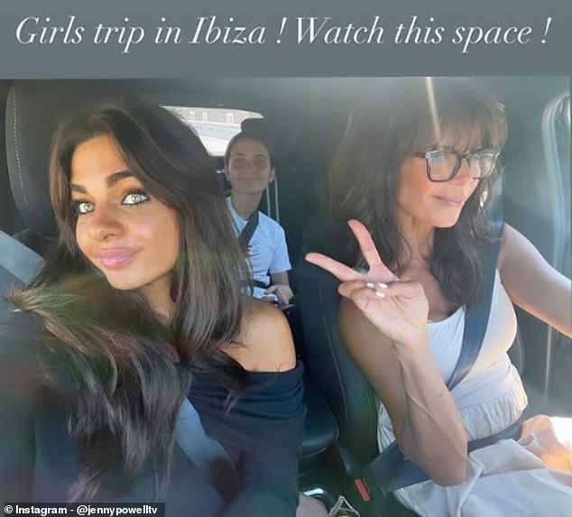 In another photo she posted to her Story, Jenny rode in a car wearing a cream-colored dress and thick-rimmed glasses as her daughter Constance (left) quickly snapped a photo