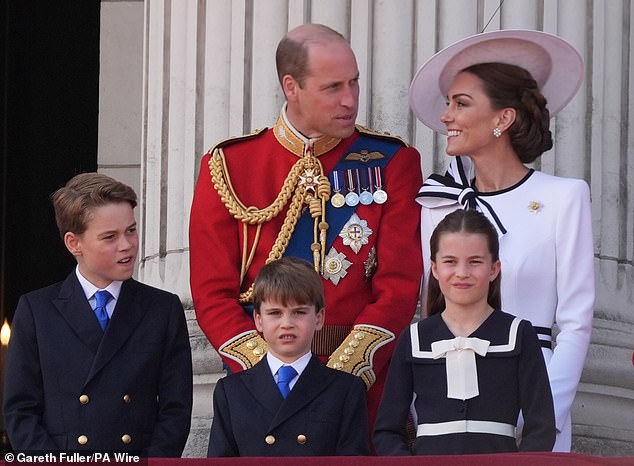 The Prince and Princess of Wales with their three children at Trooping the Colour in June