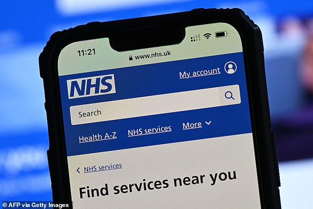 An illustration from July 7, 2024, shows the National Health Service (NHS) app on a mobile phone screen.