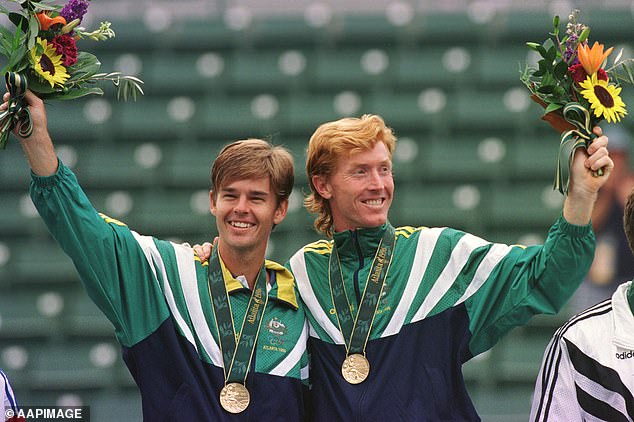 Todd Woodbridge and Mark Woodforde pictured winning gold in Atlanta