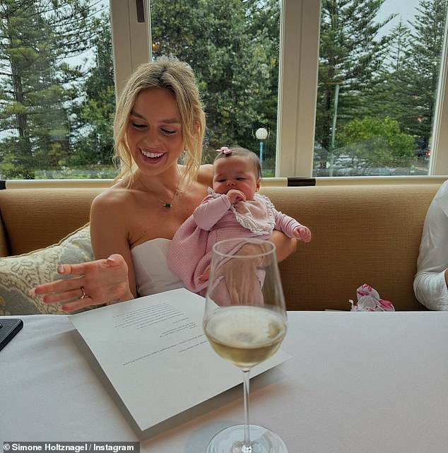 The lunch came just days after Simone split from her partner Jono, with Madeline (pictured with Anna's daughter Rosie) seemingly supporting her during the lunchtime outing