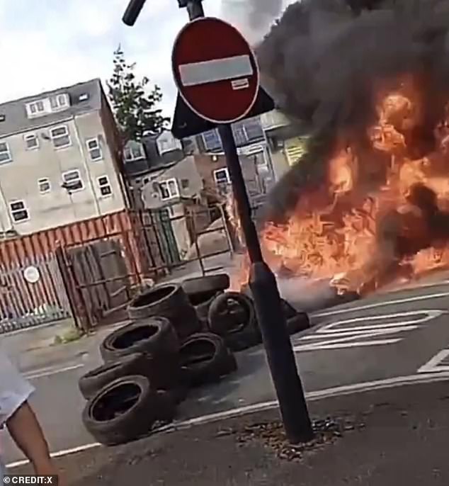 In Hull, tyres were set on fire as black smoke from the fire filled the city's streets