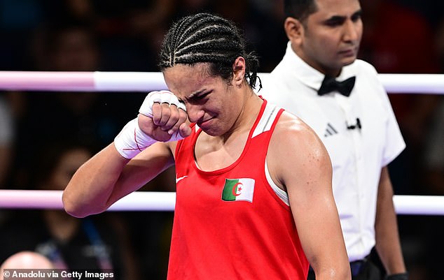 Imane was seen wiping her eyes as she was overcome with emotion following her win