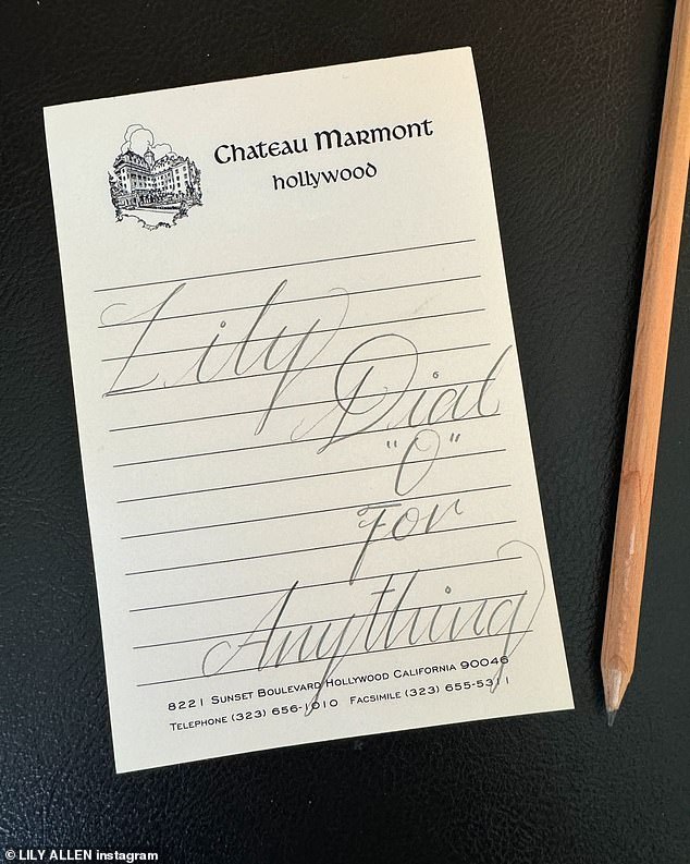 Lily added a caption referencing her last shared photo, which featured the prestigious Chateau Marmont stationery, along with a note from the hotel that read 