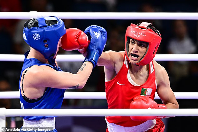 Algerian boxer Imane Khelif (right) ensured she too would receive a medal at the Games with a victory on Saturday