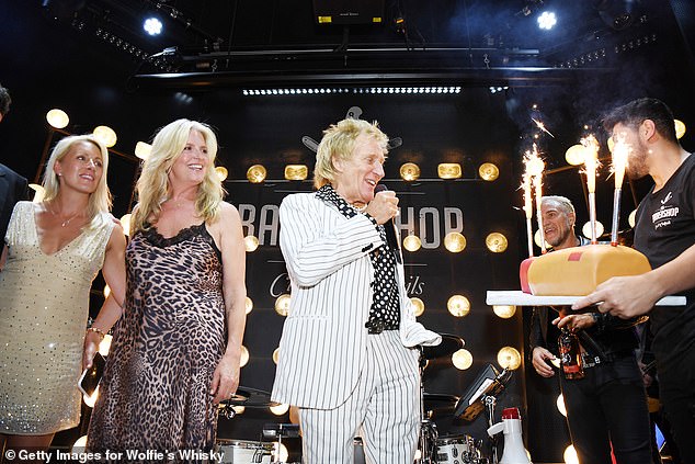 Rod celebrated his whisky brand's milestone with a birthday cake featuring a cake served with giant sparklers