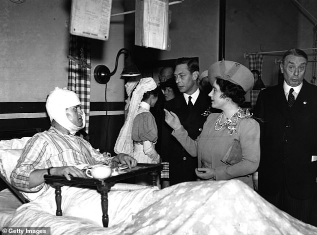 The King and Queen were seen visiting patients in a bomb-damaged hospital in 1940