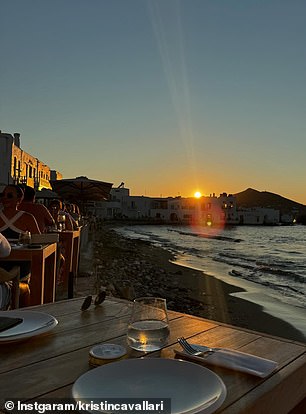 The mother of three treated her followers to a glimpse of Greece through her eyes, sharing snippets of a sunset dinner